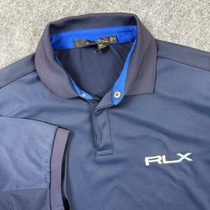 RLX Ralph Lauren Shirt Medium Blue Golf Polo Performance Athletic Top Flaw Men's